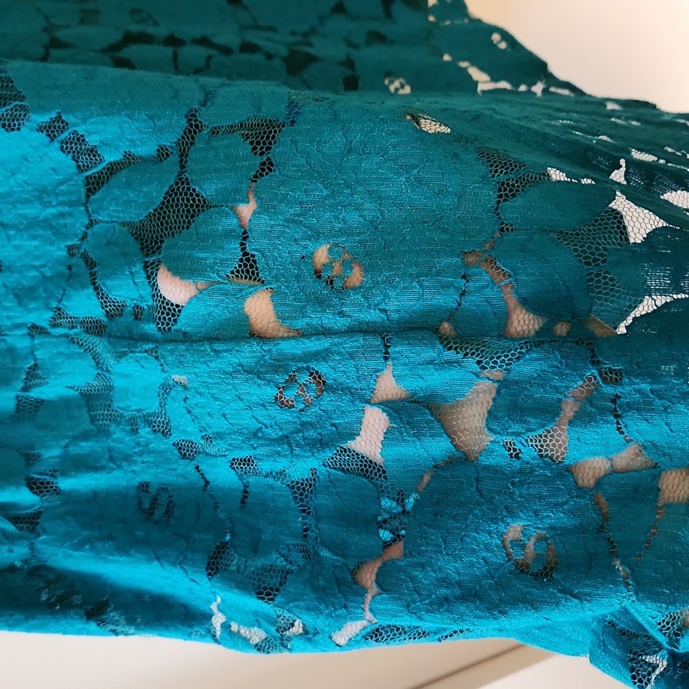 Teal Lace Overlay Dress - Picture 4 of 4